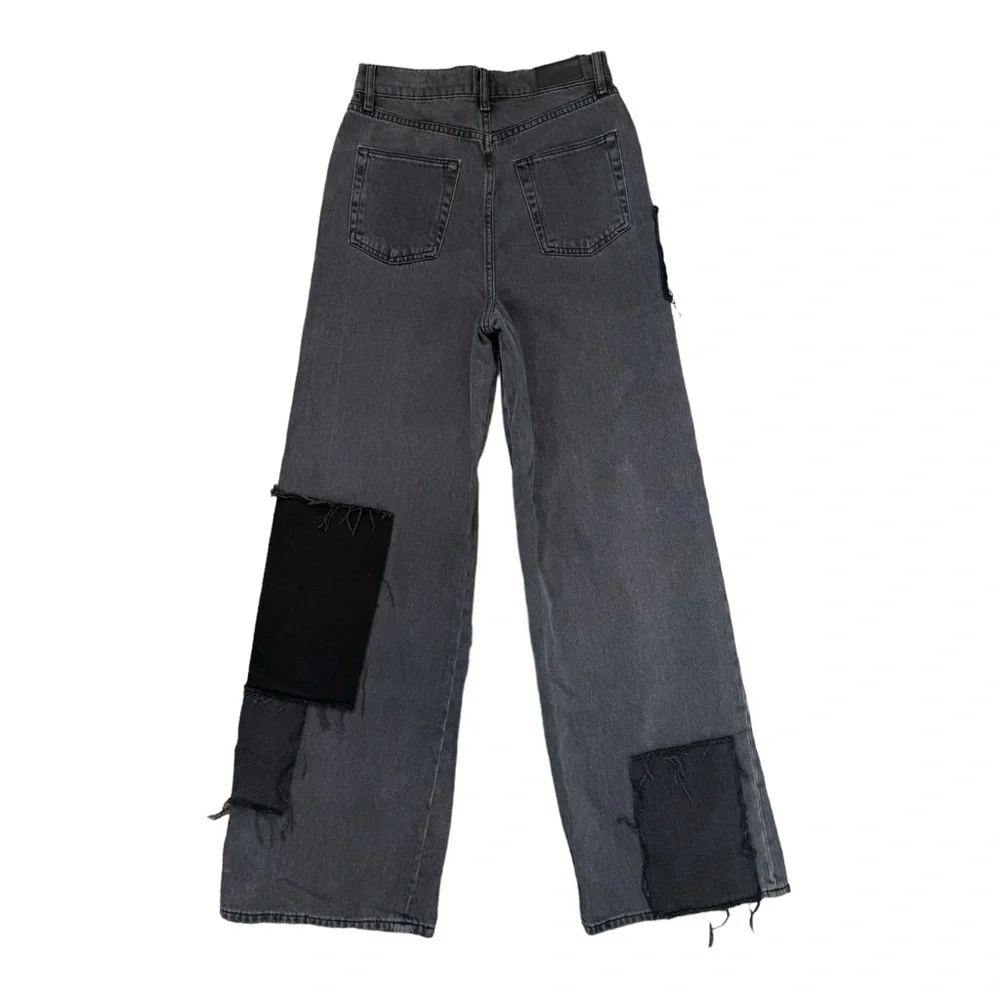 BDG Size 25W 32L Wide Leg Puddle 100% Cotton High Rise Black Patchwork Jeans - Picture 4 of 14